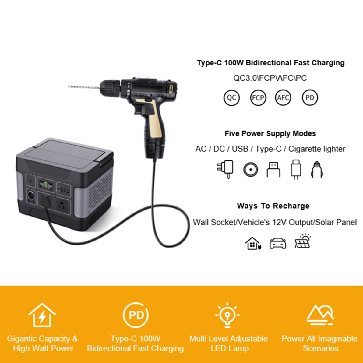 400W የኃይል ማከማቻ የአደጋ ጊዜ የፀሐይ ጀነሬተር ለመሙላት